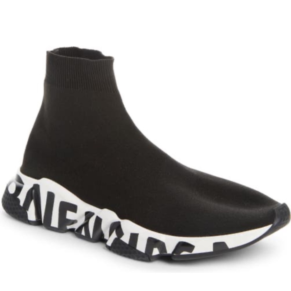 Balenciaga Knit Graffiti Sneaker in Black/White